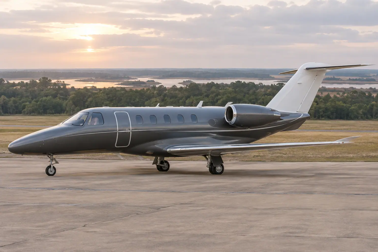 Light jet waiting on an empty ramp